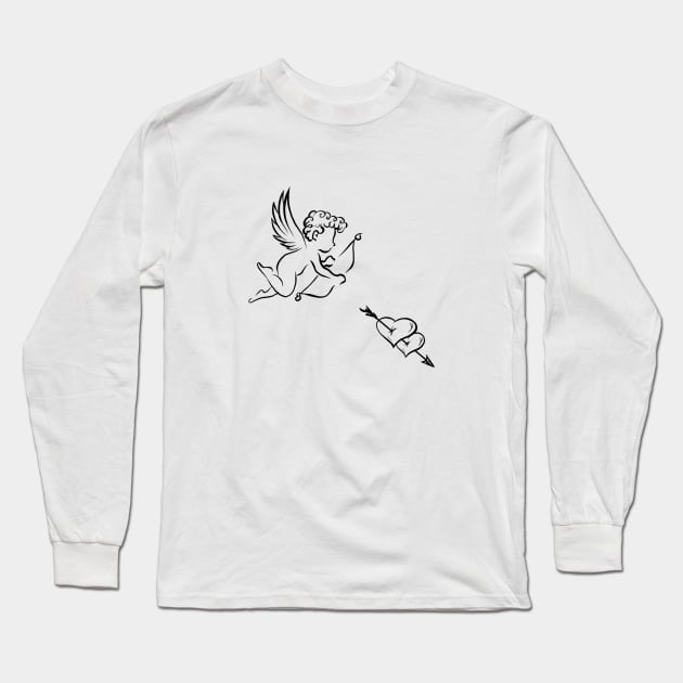 Cupidon shoots arrow in the heart love line art Long Sleeve T-Shirt by Print Art Station